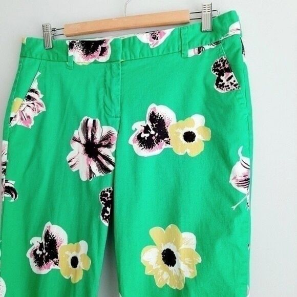 J. CREW Factory Green Floral Pants Ankle Crop Skimmer Sz 10 Petite - Picture 7 of 13